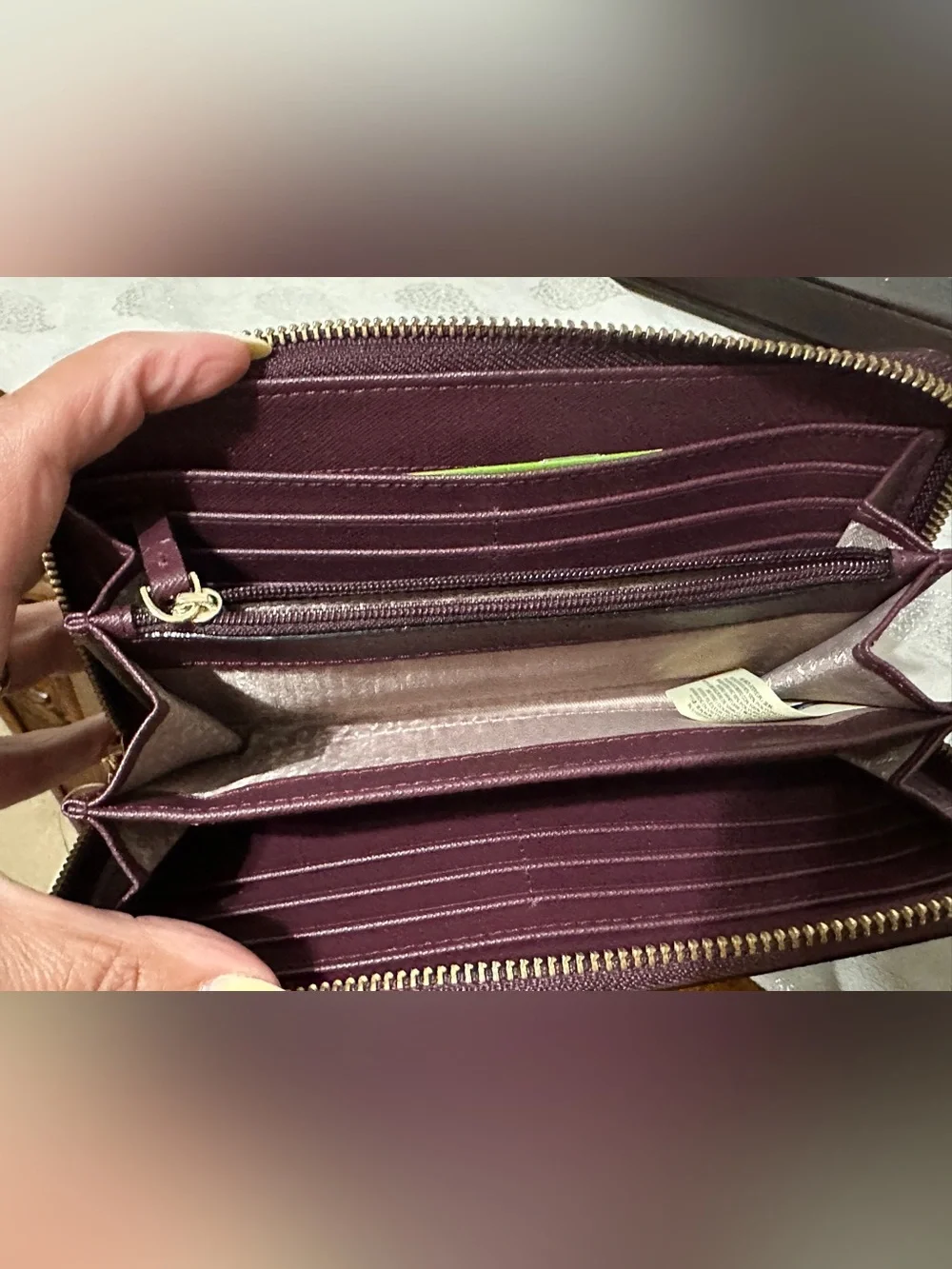 kate spade Plum Zip-Around Saffiano Wallet with Gold Plate